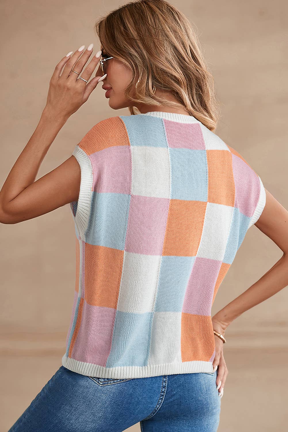 Color Block Cap Sleeve Sweater