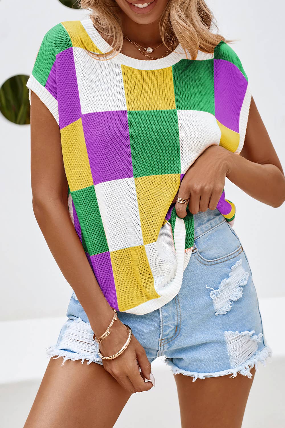 Color Block Cap Sleeve Sweater