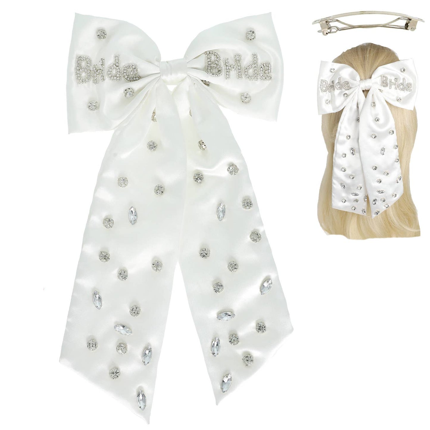 Bride Rhinestone Bow Barrette Hair Clip