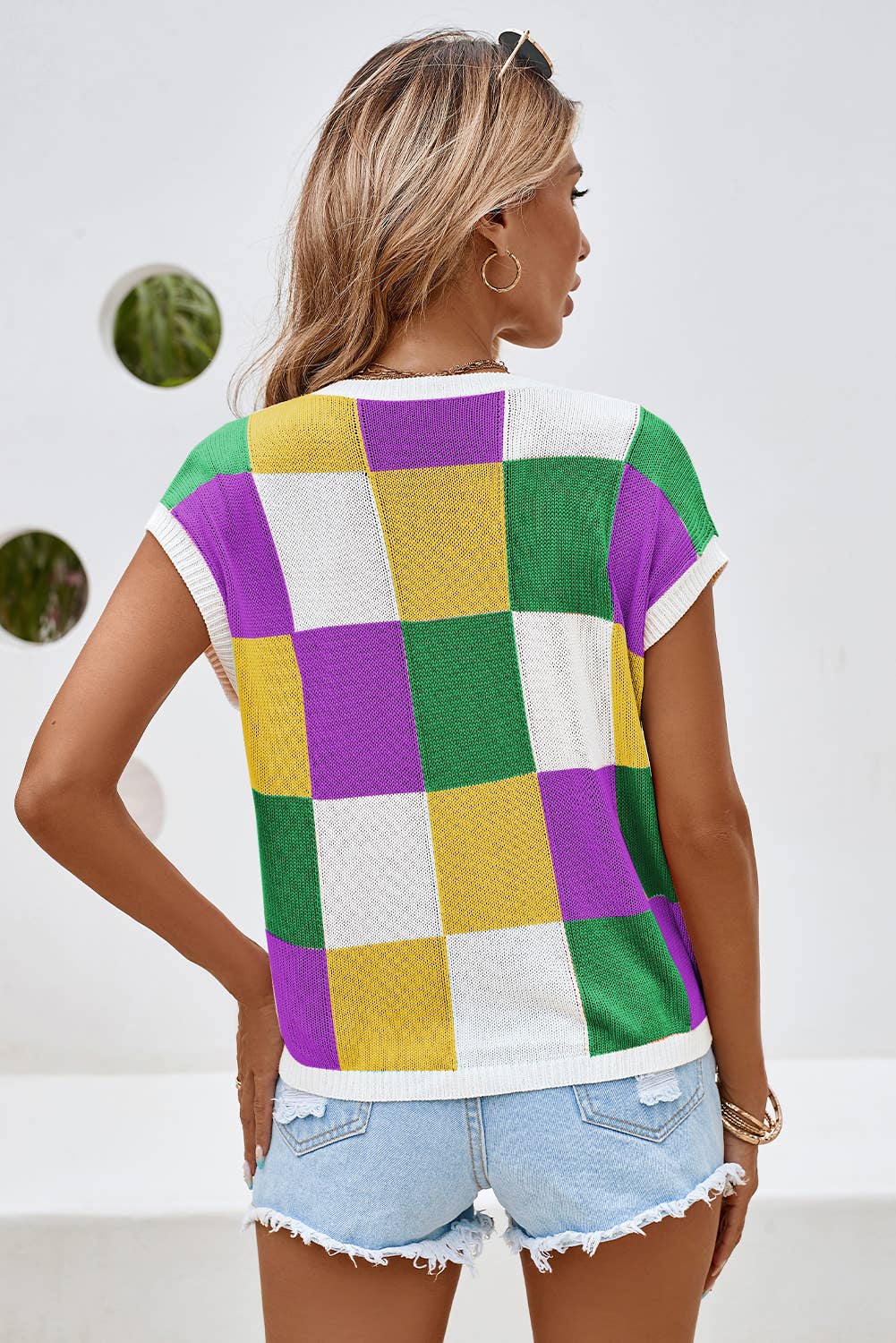 Color Block Cap Sleeve Sweater