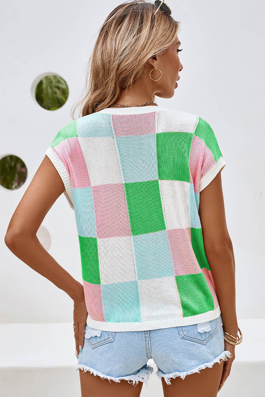 Color Block Cap Sleeve Sweater