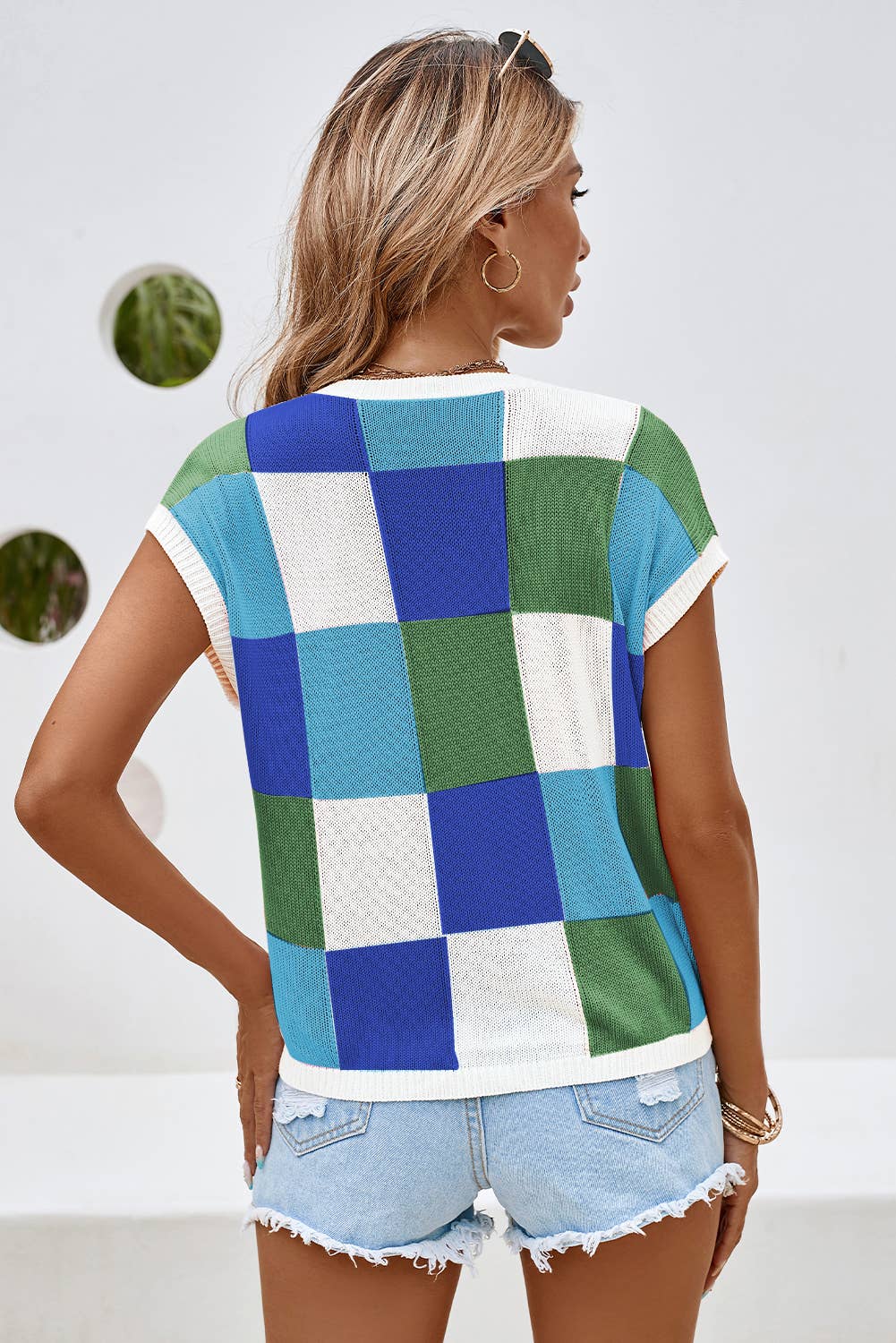 Color Block Cap Sleeve Sweater