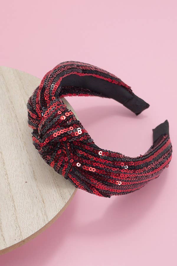 SEQUIN STRIPE EMBELLISHED KNOT HEADBAND