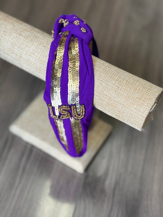 Purple with Gold Stripes Headband