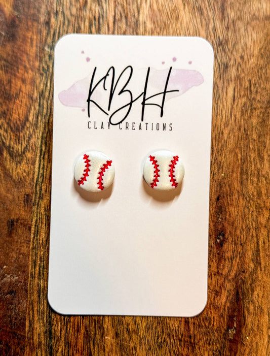 Baseball Stud Clay Earrings