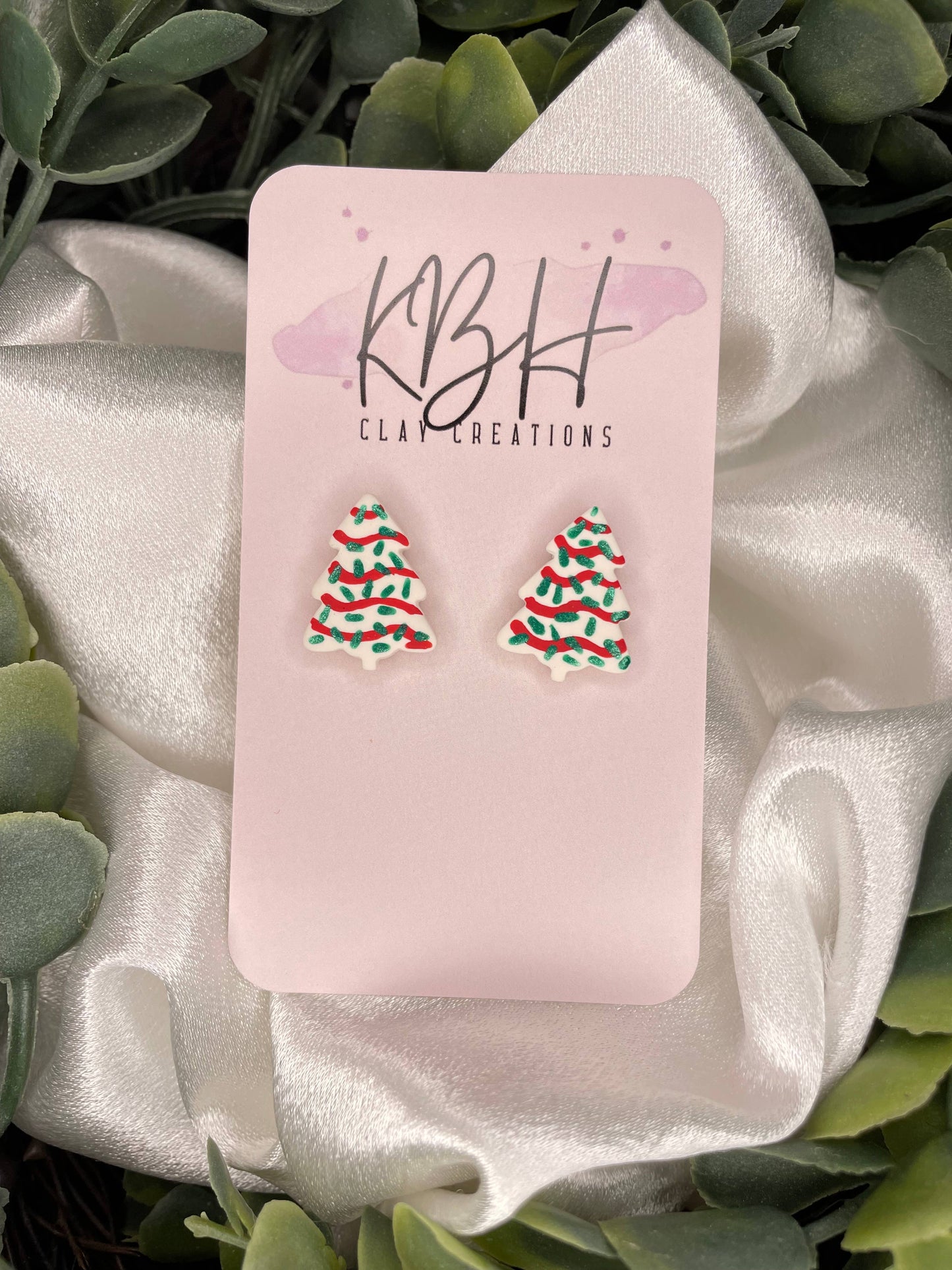 Matte Christmas Tree Stud Clay Earrings