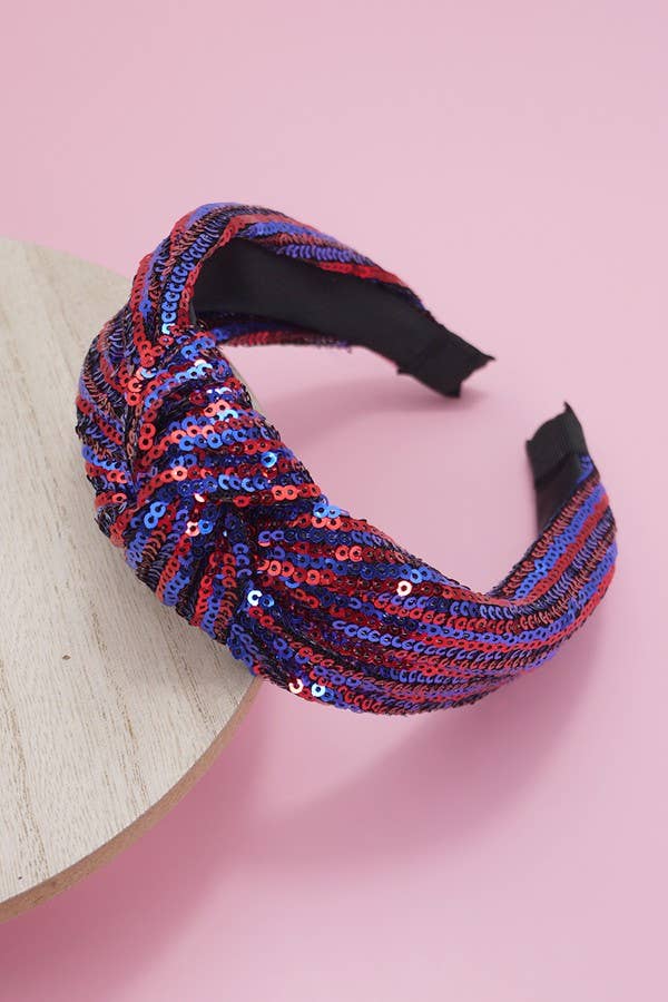 SEQUIN STRIPE EMBELLISHED KNOT HEADBAND