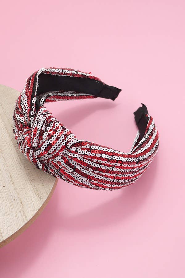 SEQUIN STRIPE EMBELLISHED KNOT HEADBAND