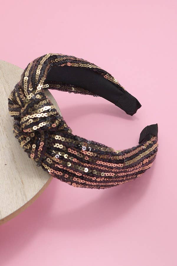 SEQUIN STRIPE EMBELLISHED KNOT HEADBAND