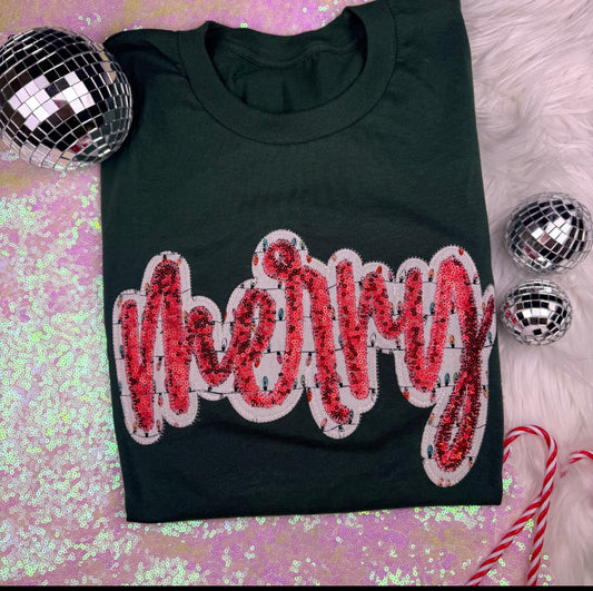 Merry Sequin Embroidered Tee