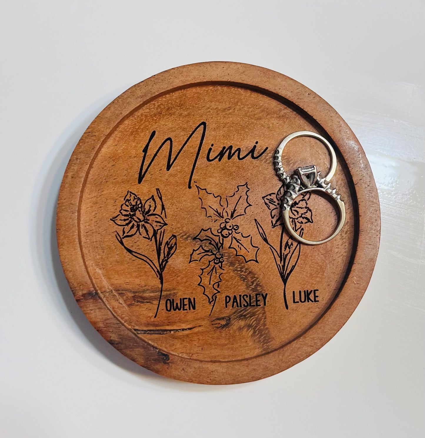 Birth Flower Ring Dish or Tray