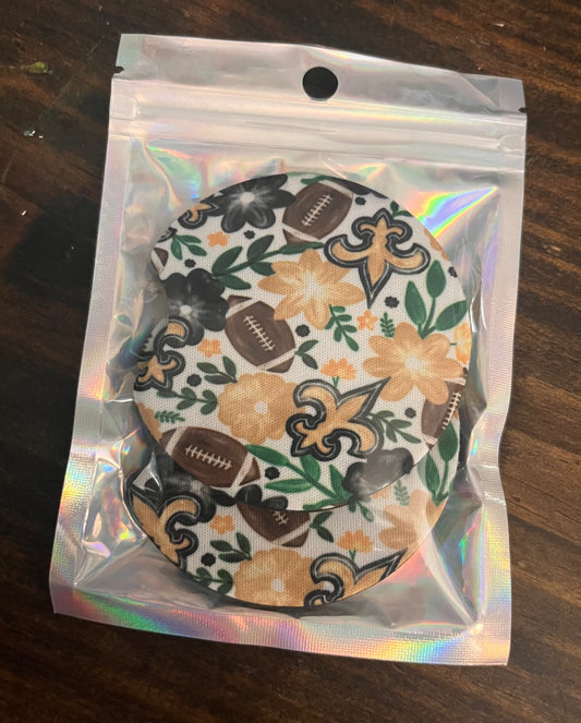 Saints Floral Neoprene Car Coasters