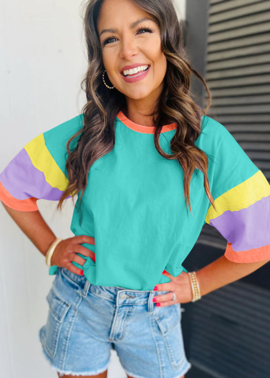 Retro Colorblock Oversized Top