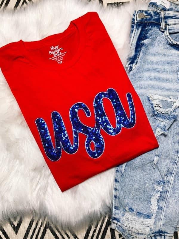 Blue USA Sequin Tee