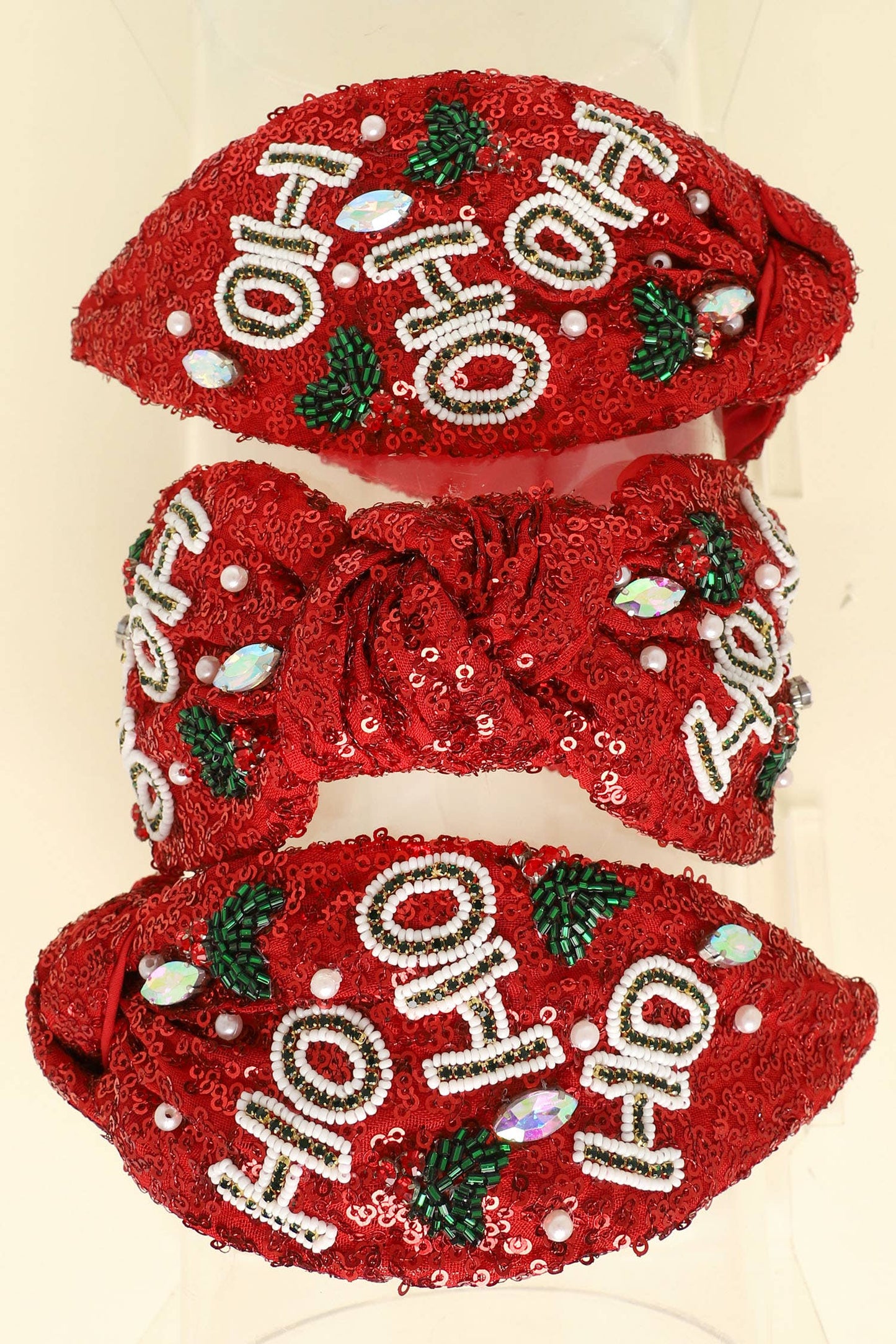 Christmas Ho Ho Ho Embroidered Top Knotted Headband