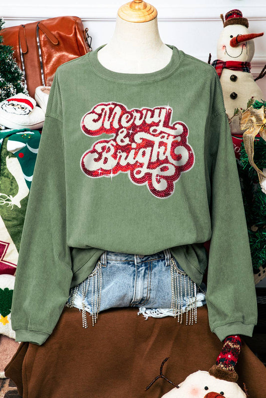 Christmas Merry & Bright Sequin Rib Sweatshirt