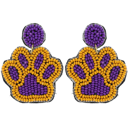 2 Tier Seed Beaded Animal Paw Print Dangle Earrings